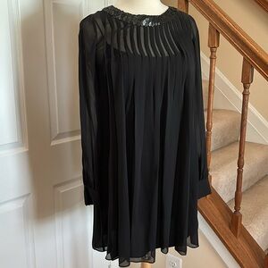 Theory Quiet Luxury Karola Dress Sequin neck Pleated Sheer, Silk